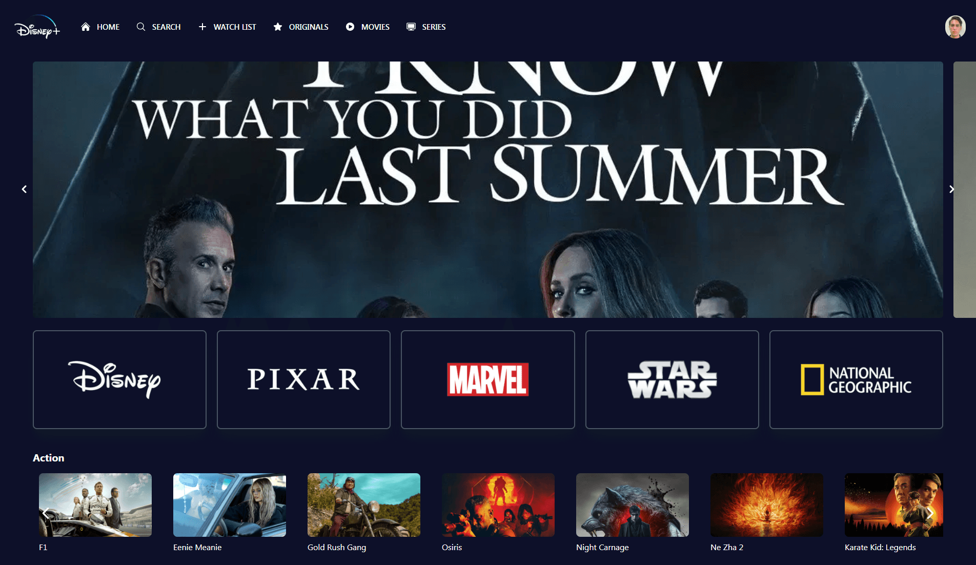 Vista del proyecto Disney Plus Front